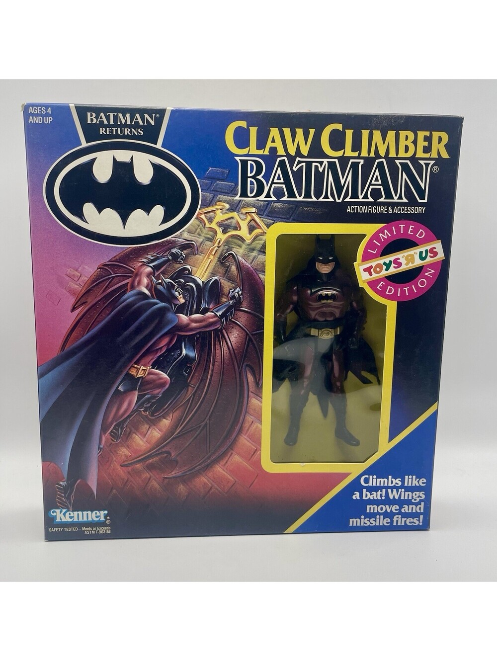 1991 BATMAN RETURNS Vintage Claw Climber Batman Action Figure - New In Box